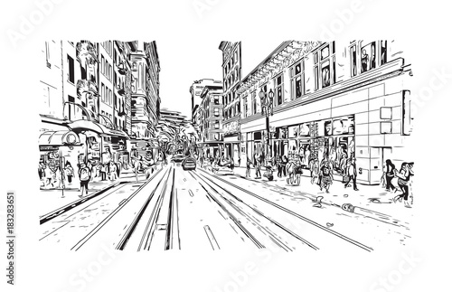 Sketch illustration of San Fransisco road traffic inside the city, USA in vector.