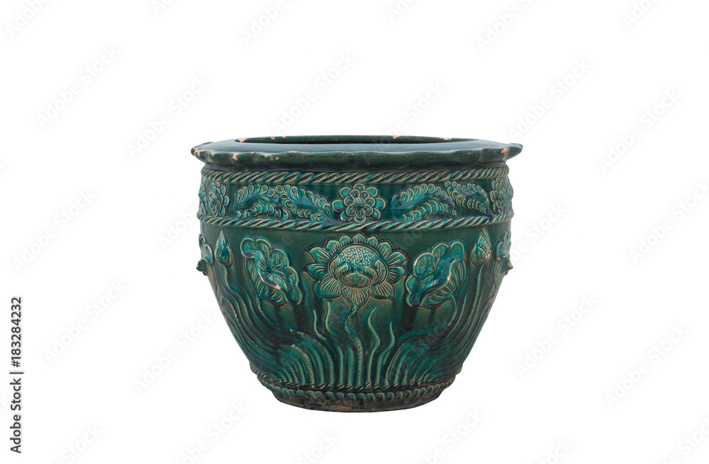 Green Terracotta Pot with Soil Isolated on White Background. Green Terracotta Pot with Soil Isolated on White Background.