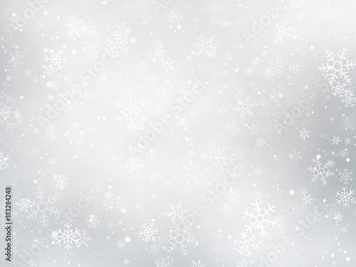 silver winter Christmas background with snowflakes