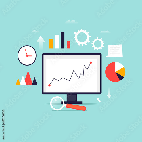 Digital analytics information tools. Big data. Flat design vector illustration.