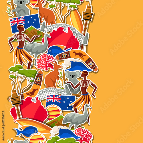 Australia seamless pattern. Australian traditional sticker symbols and objects