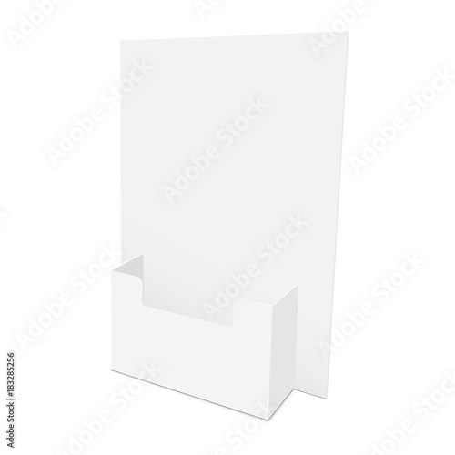 Blank flyer dispenser isolated on white background. Brochure holder mockup. Vector illustration