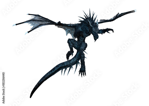 3D Rendering Black Dragon on White