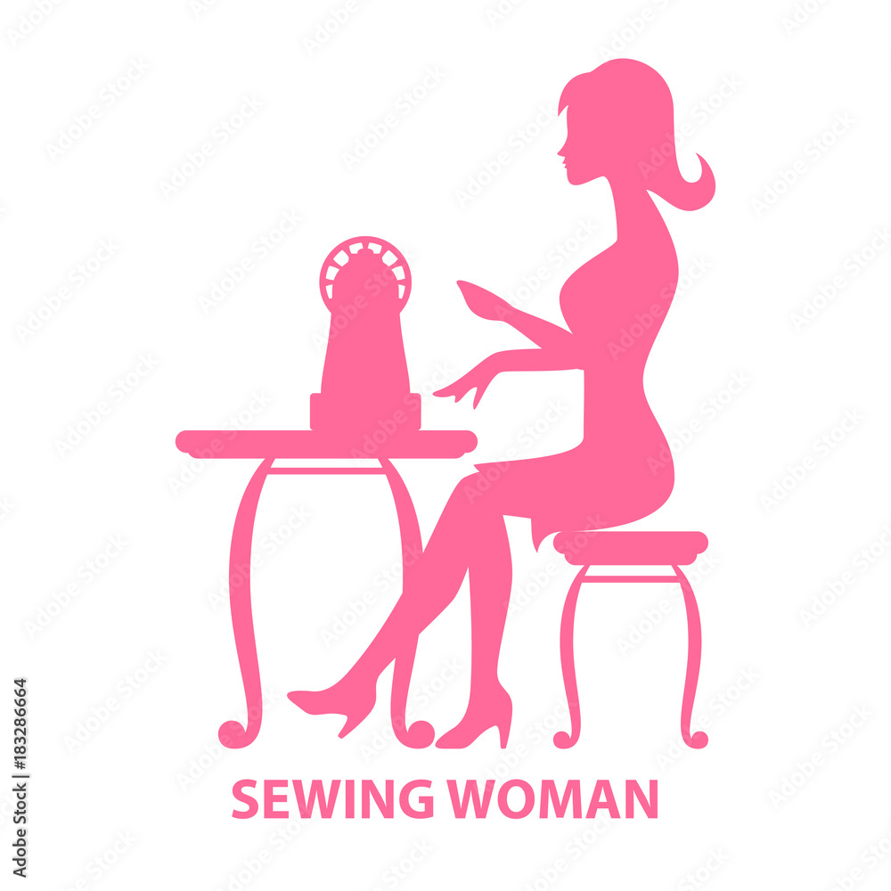 Woman sitting with sewing machine Woman sitting with sewing machine