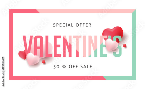 Valentines day sale background with Heart Shaped Balloons. Vector illustration.banners.Wallpaper.flyers, invitation, posters, brochure, voucher discount.