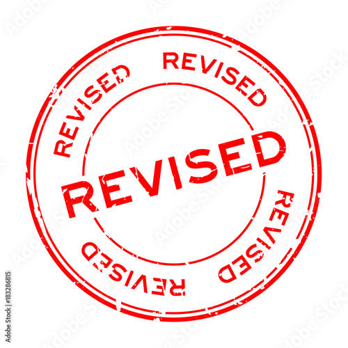 Grunge revised round rubber seal stamp on white background