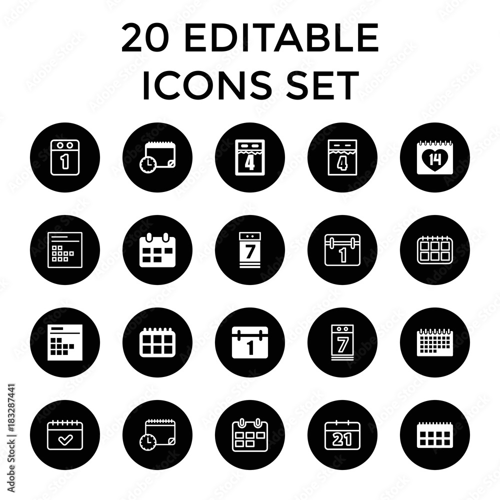 Month icons. set of 20 editable filled and outline month icons Month icons. set of 20 editable filled and outline month icons