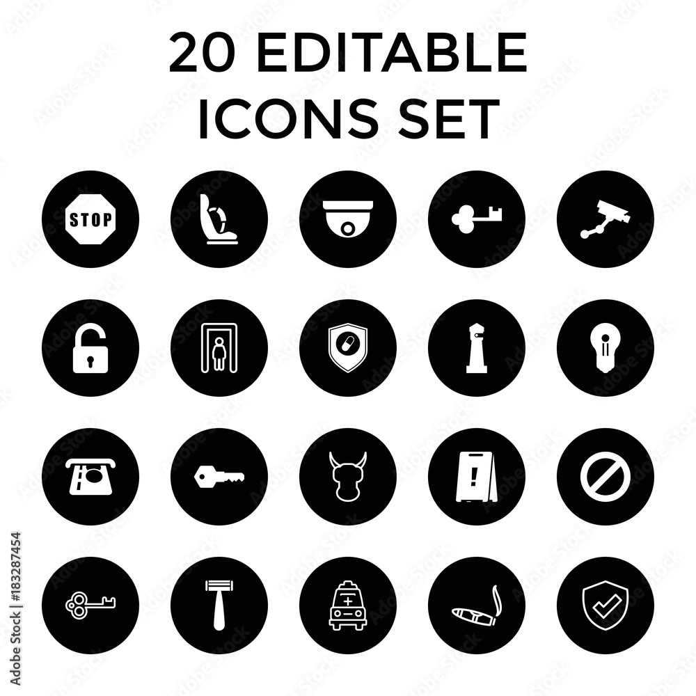 Safety icons. set of 20 editable filled and outline safety icons Safety icons. set of 20 editable filled and outline safety icons