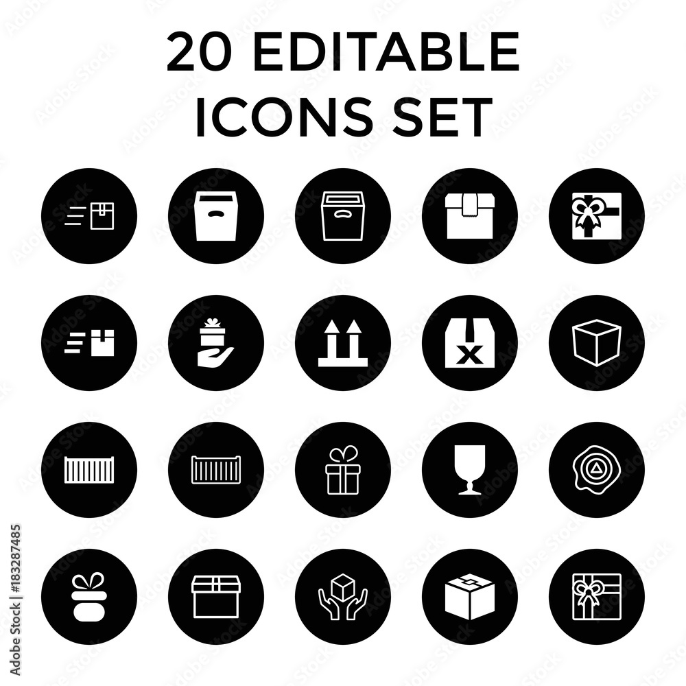 Parcel icons. set of 20 editable filled and outline parcel icons Parcel icons. set of 20 editable filled and outline parcel icons