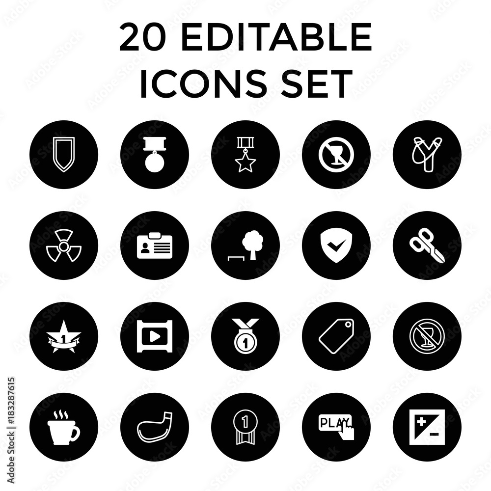 Badge icons. set of 20 editable filled and outline badge icons Badge icons. set of 20 editable filled and outline badge icons
