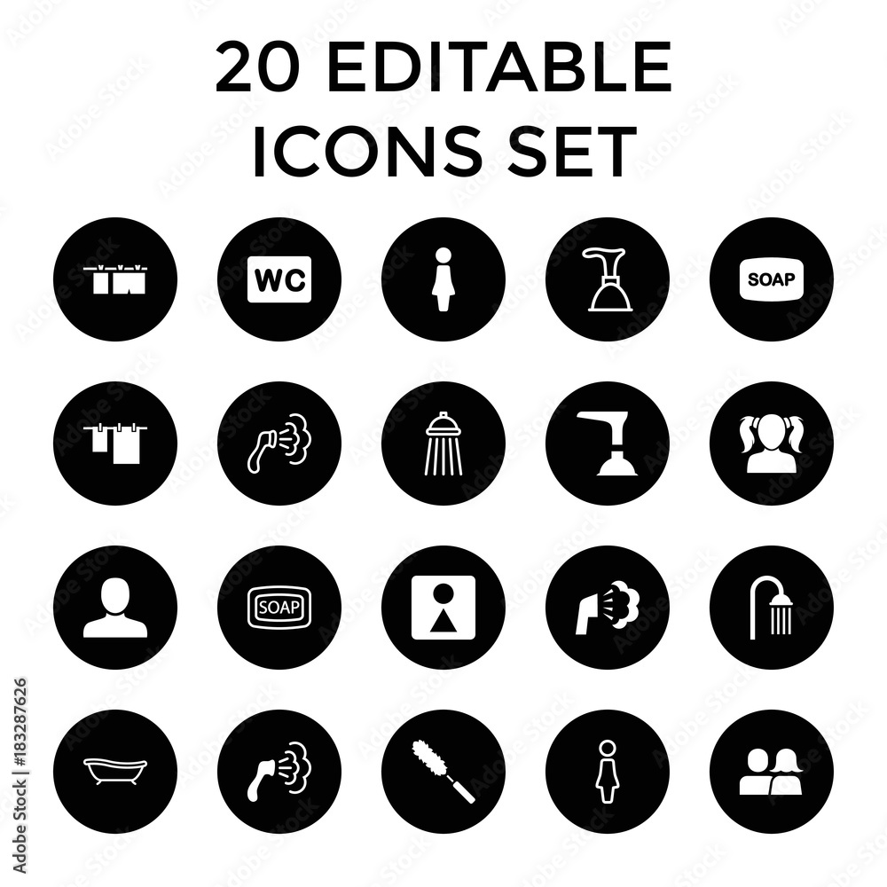 Toilet icons. set of 20 editable filled and outline toilet icons Toilet icons. set of 20 editable filled and outline toilet icons