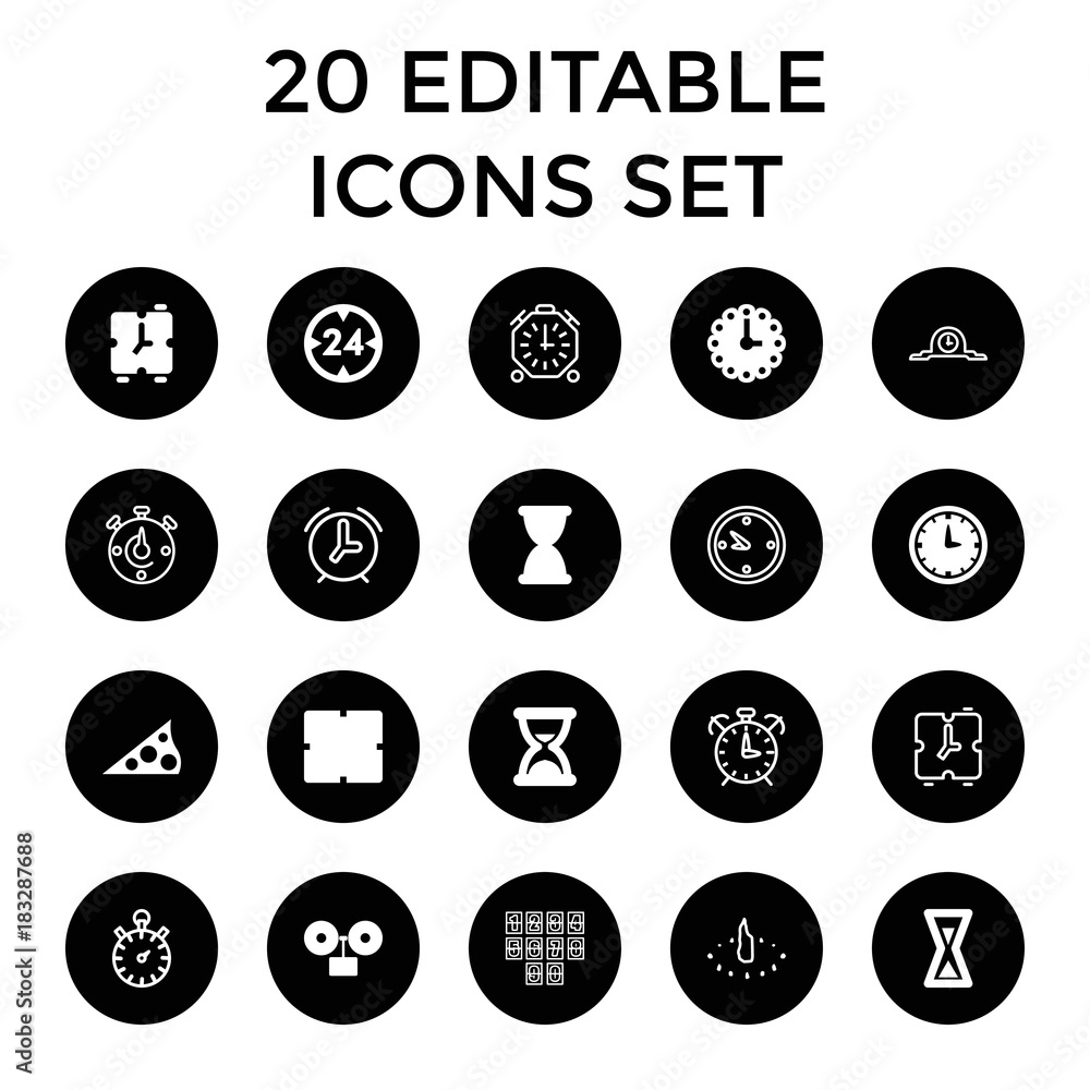 Minute icons. set of 20 editable filled and outline minute icons
