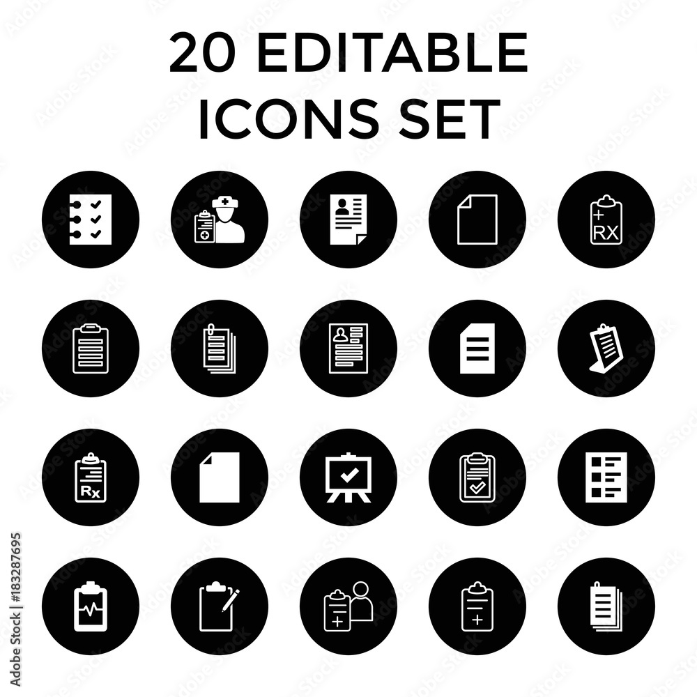 Clipboard icons. set of 20 editable filled and outline clipboard icons
