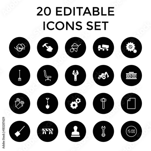 Work icons. set of 20 editable filled and outline work icons