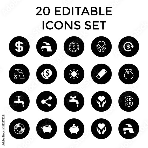 Save icons. set of 20 editable filled and outline save icons