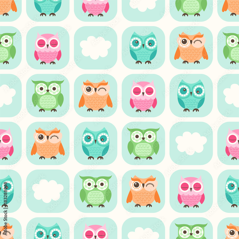 seamless cute owls cartoon background wallpaper