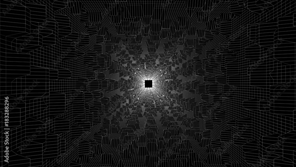 Naklejka premium White wireframe tunnel on black background. 3d rendering