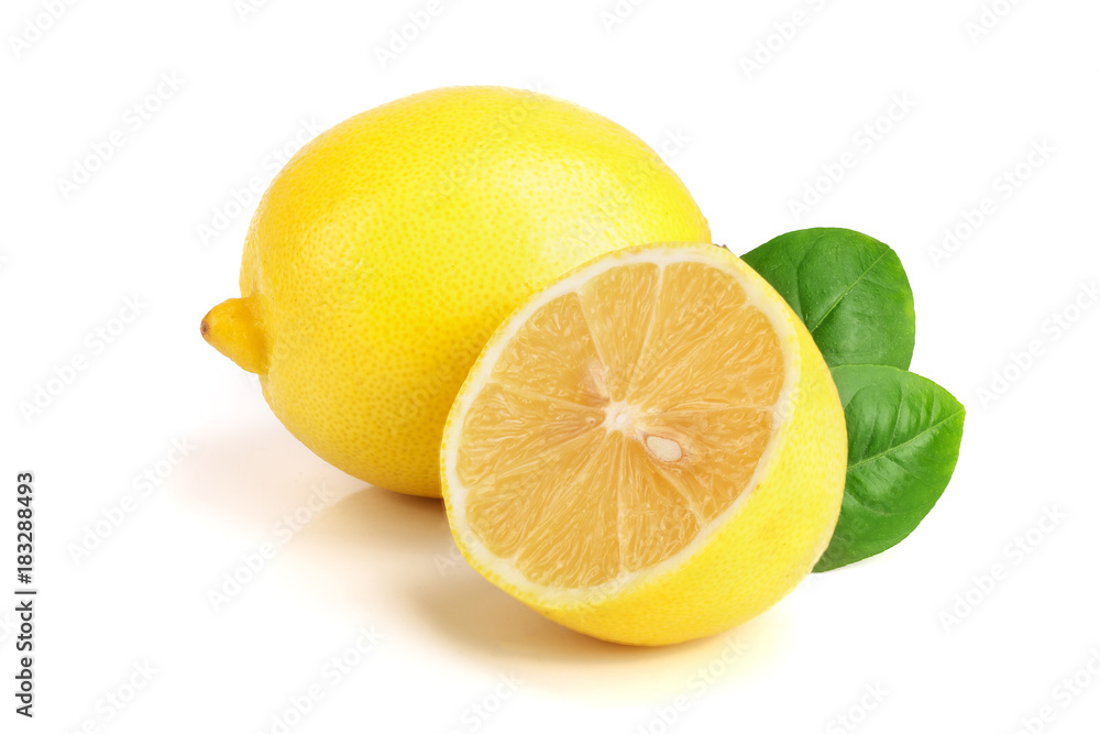 lemon and half with leaf isolated on white background