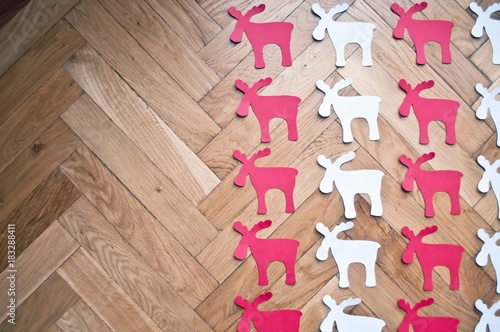 Christmas diy white red paper background.  Making craft xmas ornaments