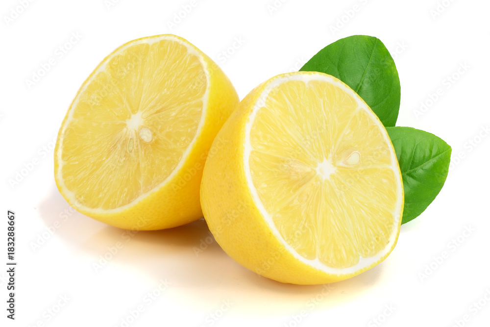 lemon slices with leaf isolated on white background