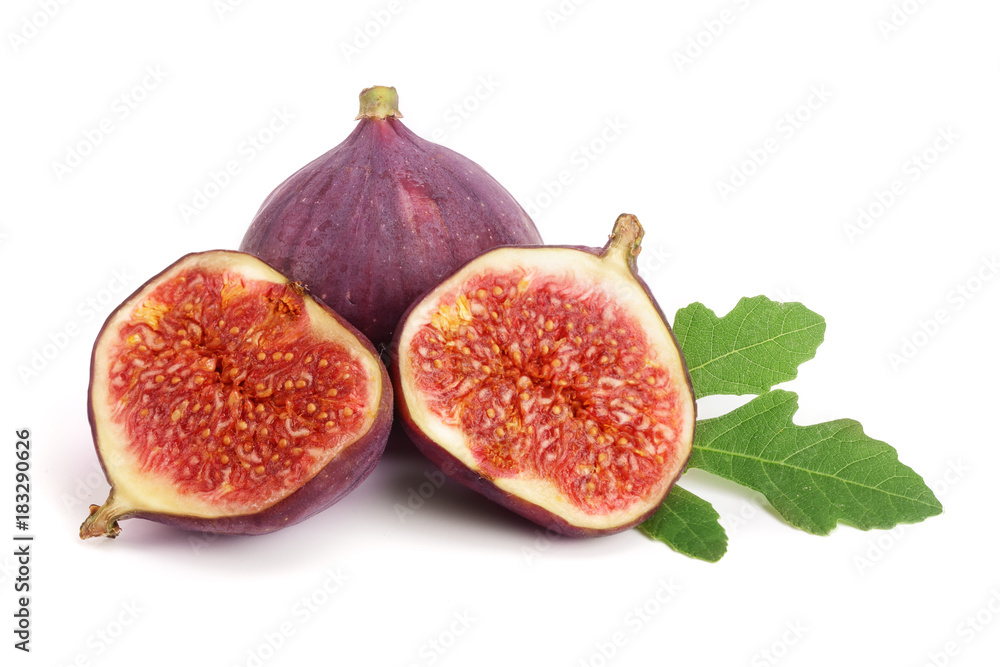 fig fruits with leaves isolated on white background fig fruits with leaves isolated on white background