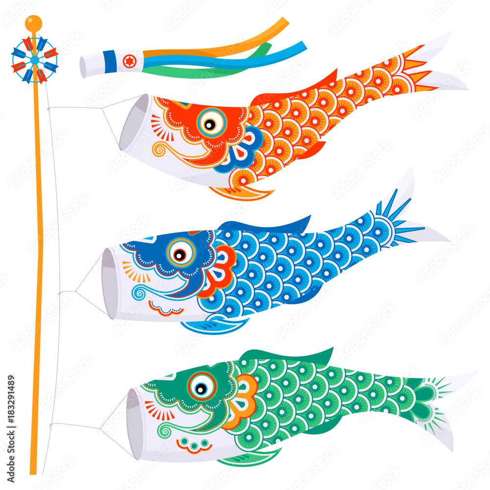 Koinobori (carp streamer). Fish Kites. Traditional japanese Celebrating Children’s Day.