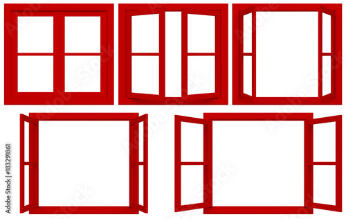 red window frame isolated on white background.