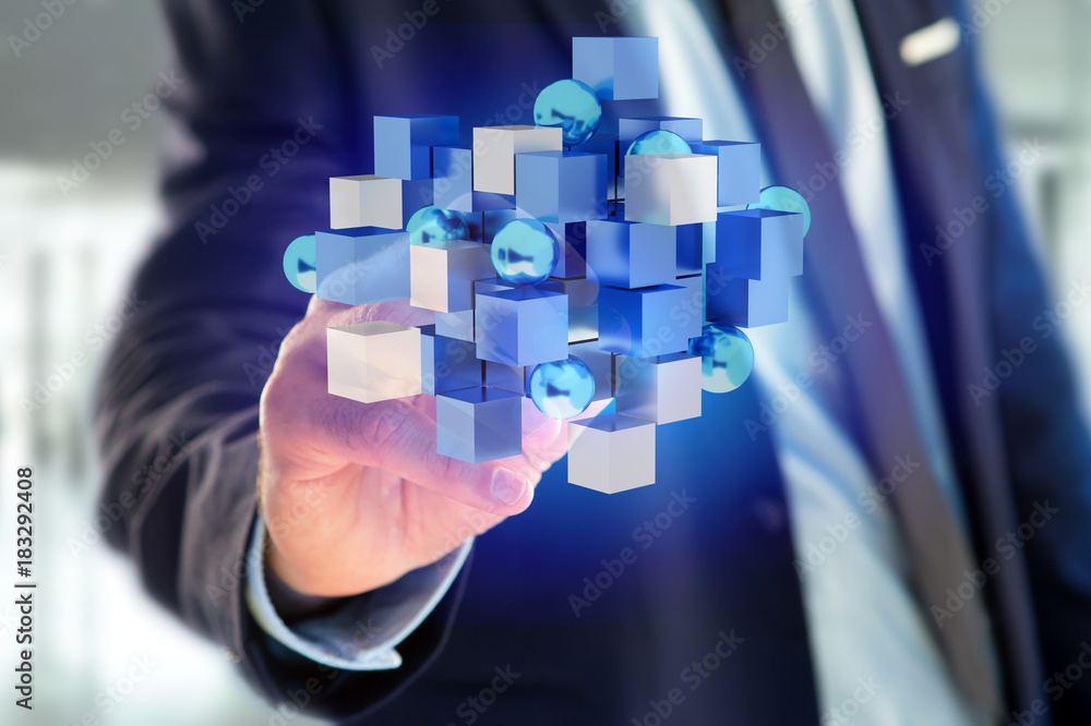 3d rendering blue and white cube on a futuristic interface 3d rendering blue and white cube on a futuristic interface