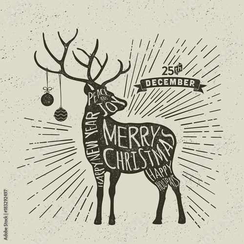 Christmas Typography Greeting card, reindeer