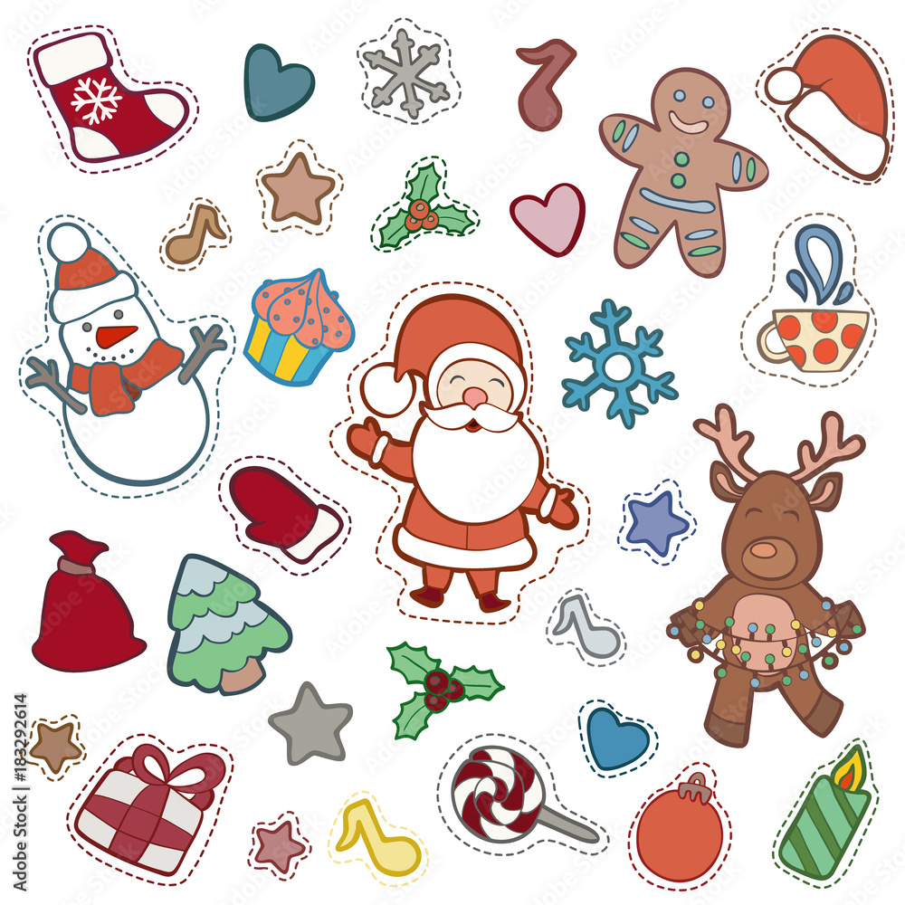 Obraz premium Christmas and Happy new year patch badges