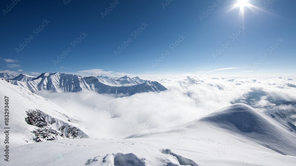 Beautiful landscape of Caucasus mountains, Gudauri ski resort, Georgia