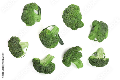 fresh broccoli isolated on white background. Top view. Flat lay pattern