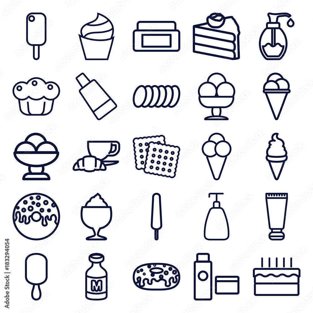 Set of 25 cream outline icons Set of 25 cream outline icons