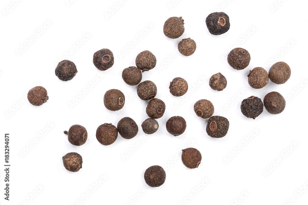 Allspices or Jamaica pepper isolated on white background. Top view Allspices or Jamaica pepper isolated on white background. Top view