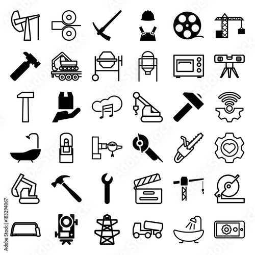Set of 36 industry filled and outline icons