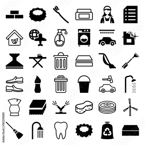 Set of 36 clean filled and outline icons