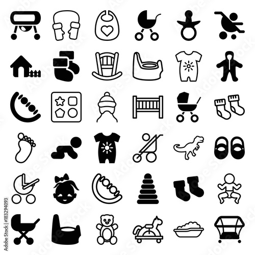 Set of 36 baby filled and outline icons