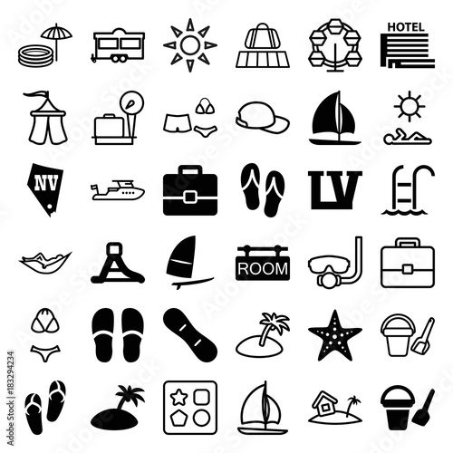 Set of 36 vacation filled and outline icons