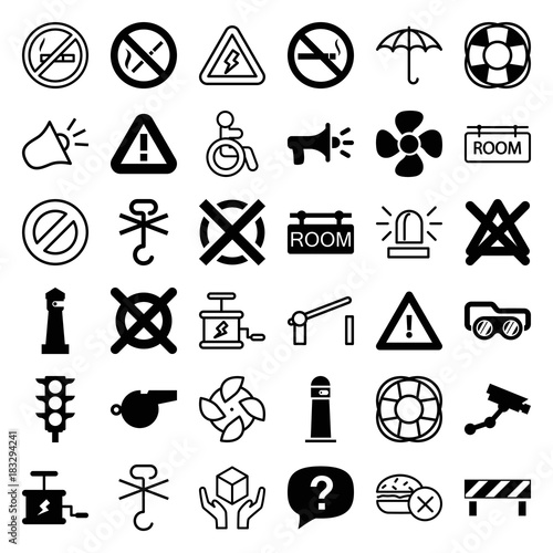 Set of 36 warning filled and outline icons © HN Works