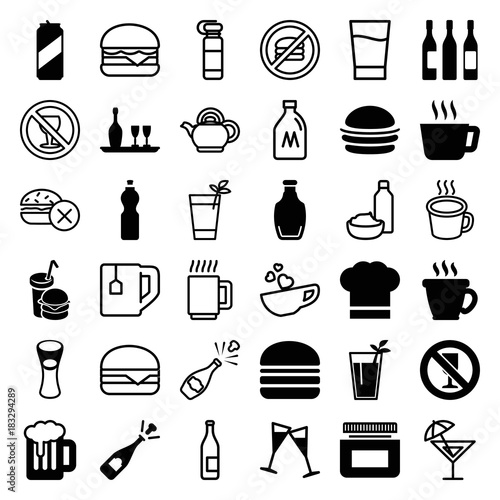 Set of 36 drink filled and outline icons