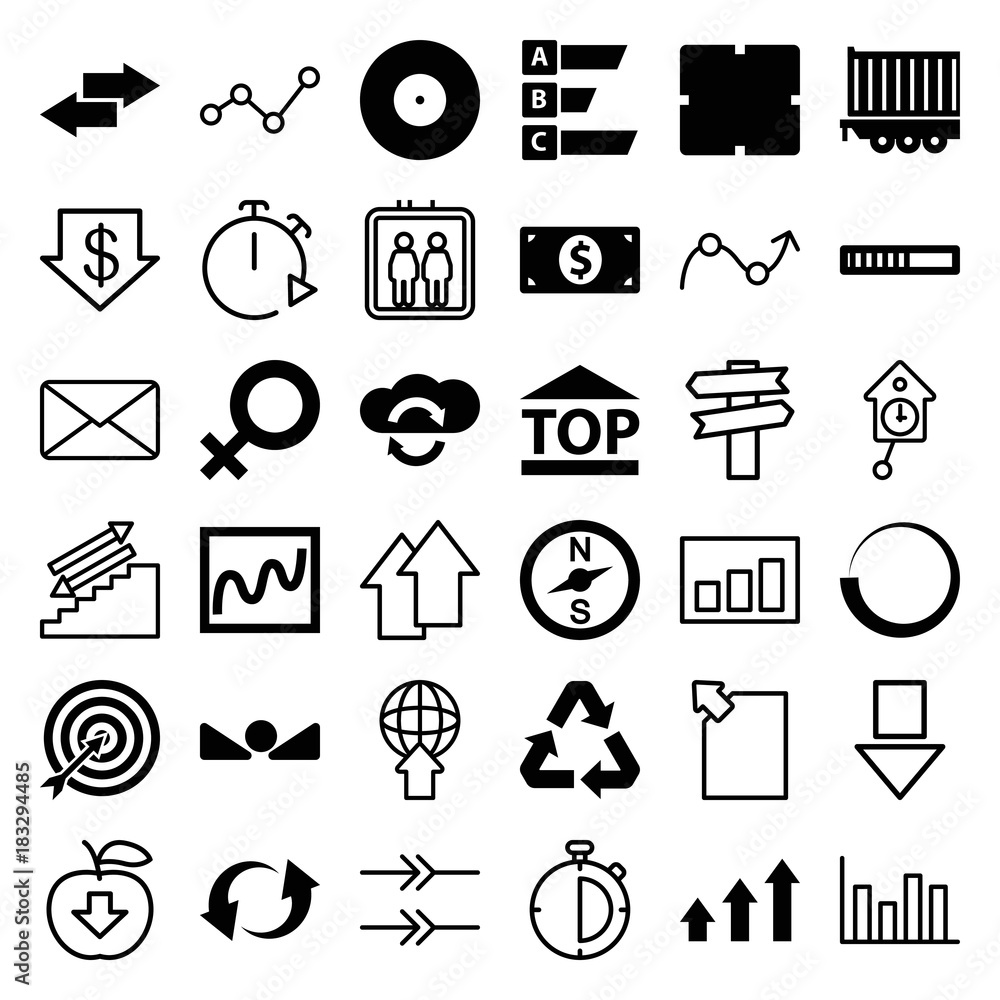Set of 36 arrow filled and outline icons
