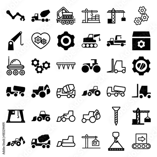 Fototapeta Naklejka Na Ścianę i Meble -  Set of 36 machinery filled and outline icons