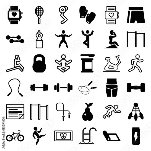 Set of 36 fitness filled and outline icons