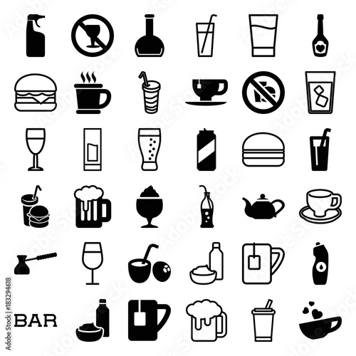 Set of 36 drink filled and outline icons