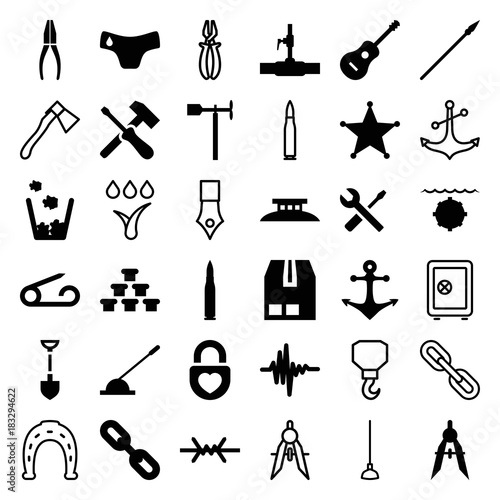 Set of 36 metal filled and outline icons