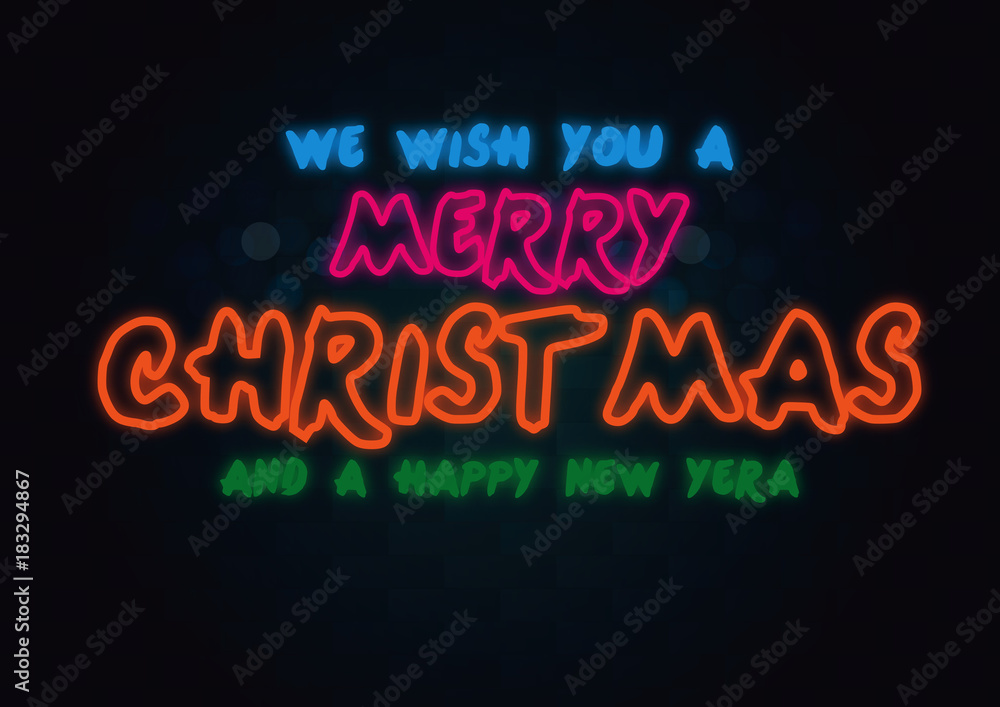 Merry Christmas and Happy New Year 2018 Colorful Fluorescent Light Black background with sparkling gold surface, specially designed for holiday greetings, invitations, posters, banners.