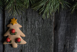 Christmas backgrounds, gingerbread, fir branches, snowman, Christmas tree