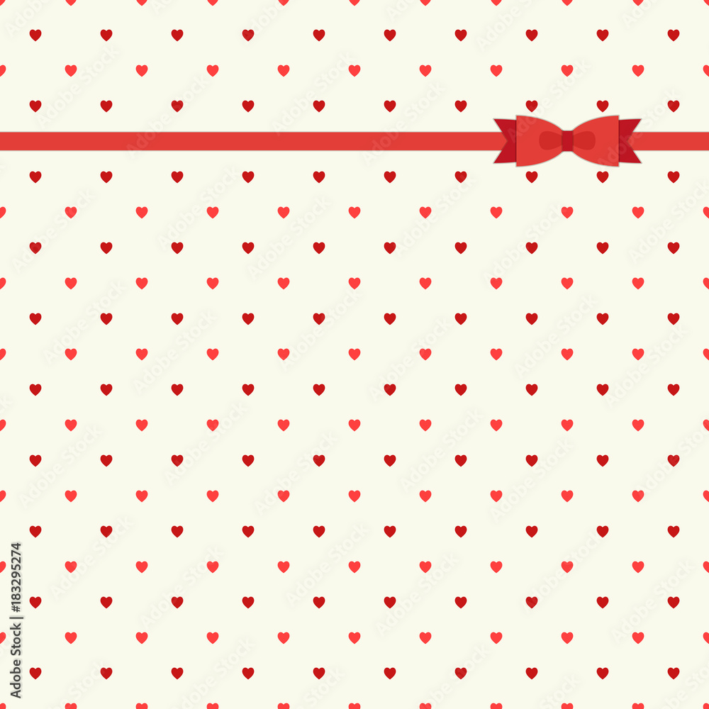 Cute primitive retro pattern with ribbon and bow on small hearts background Cute primitive retro pattern with ribbon and bow on small hearts background