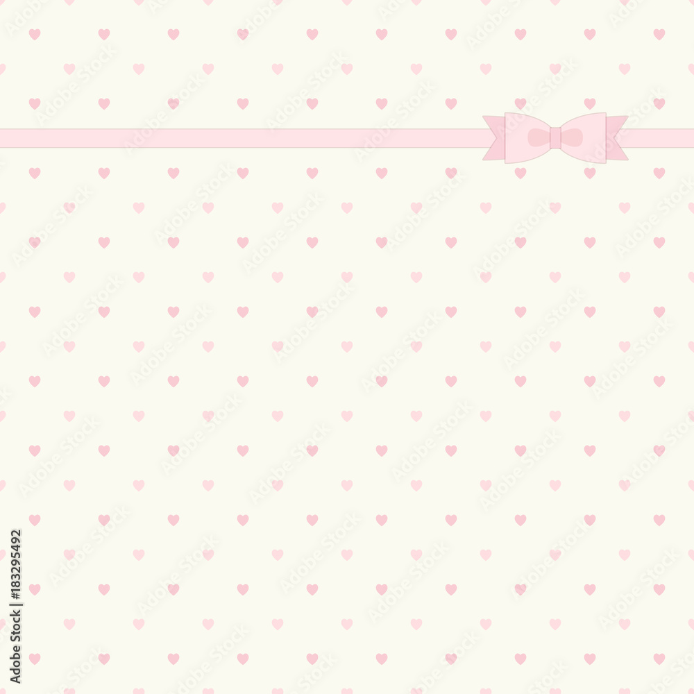 Cute primitive retro pattern with ribbon and bow on small hearts background Cute primitive retro pattern with ribbon and bow on small hearts background