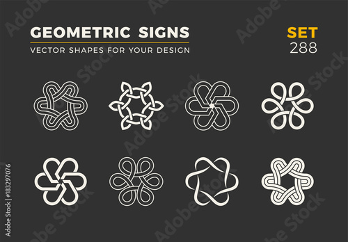 Set of eight minimalistic trendy shapes. Stylish vector logo emblems for Your design. Simple geometric signs collection.